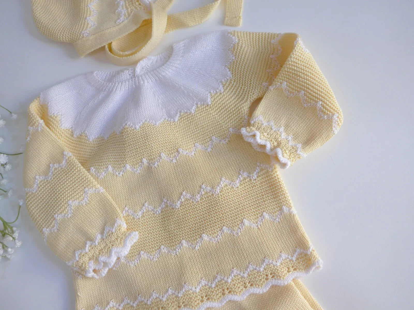 Jubon, polaina y capota crema y blanco - PARDALETS