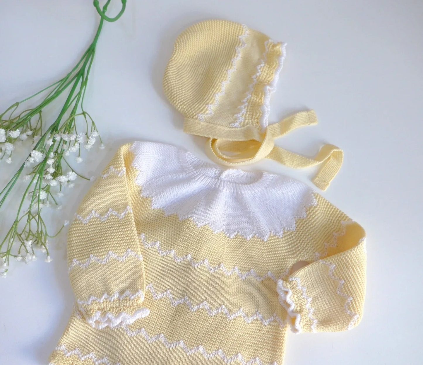 Jubon, polaina y capota crema y blanco - PARDALETS