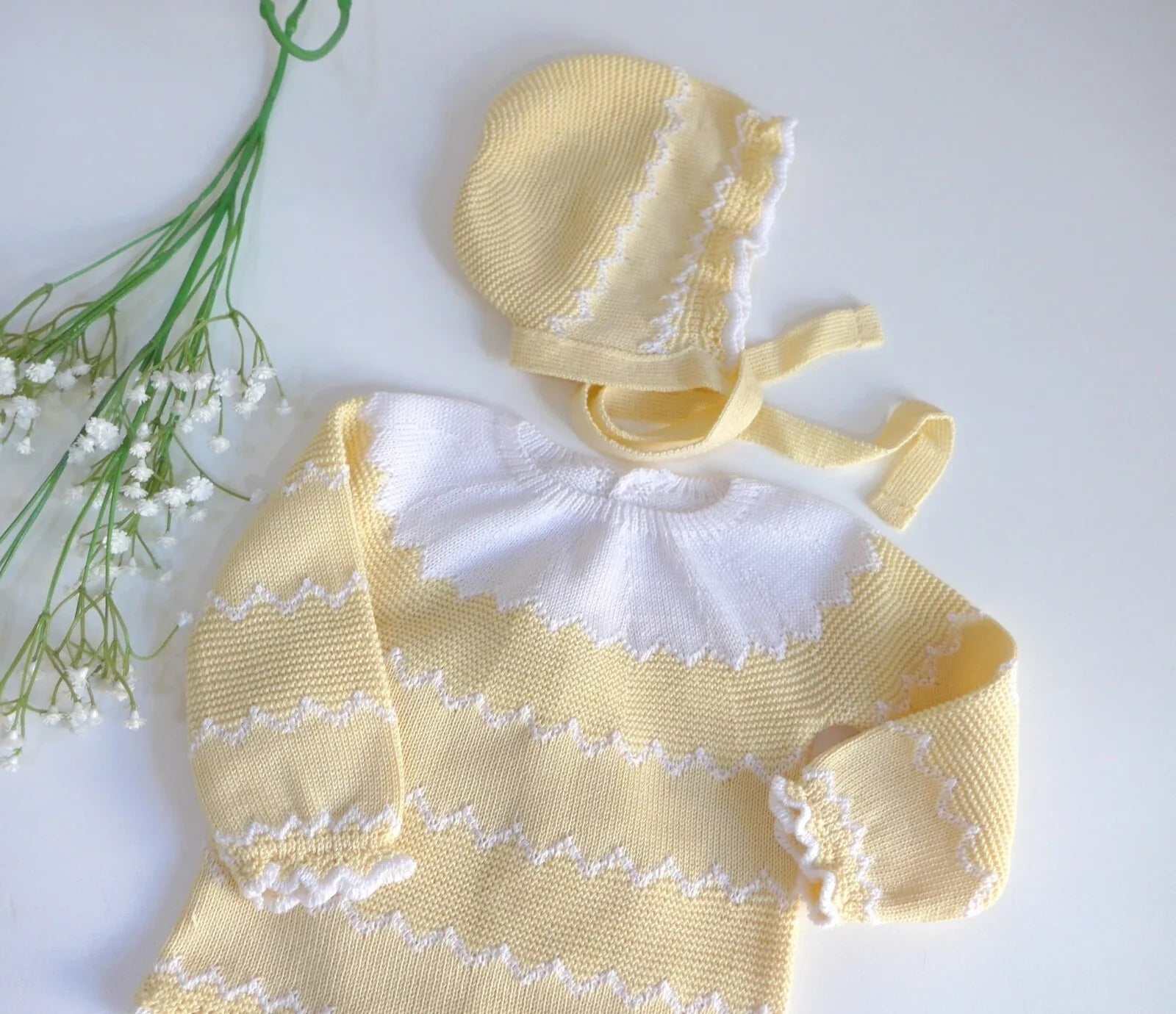 Jubon, polaina y capota crema y blanco - PARDALETS