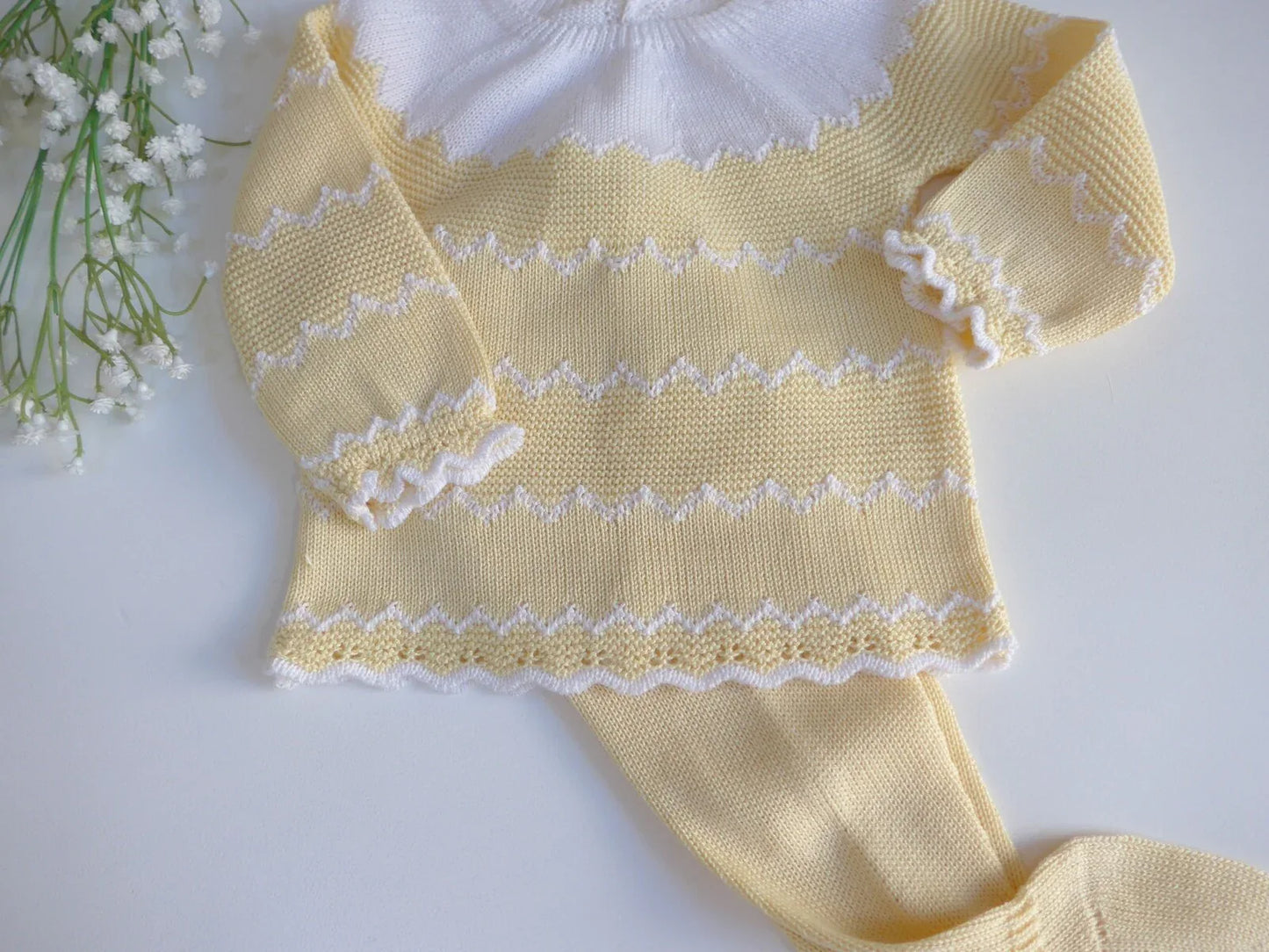 Jubon, polaina y capota crema y blanco - PARDALETS