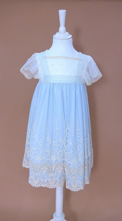 Vestido talle alto tul bordado azul - PARDALETS