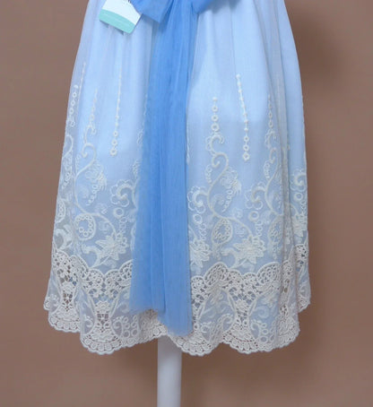 Vestido talle alto tul bordado azul - PARDALETS
