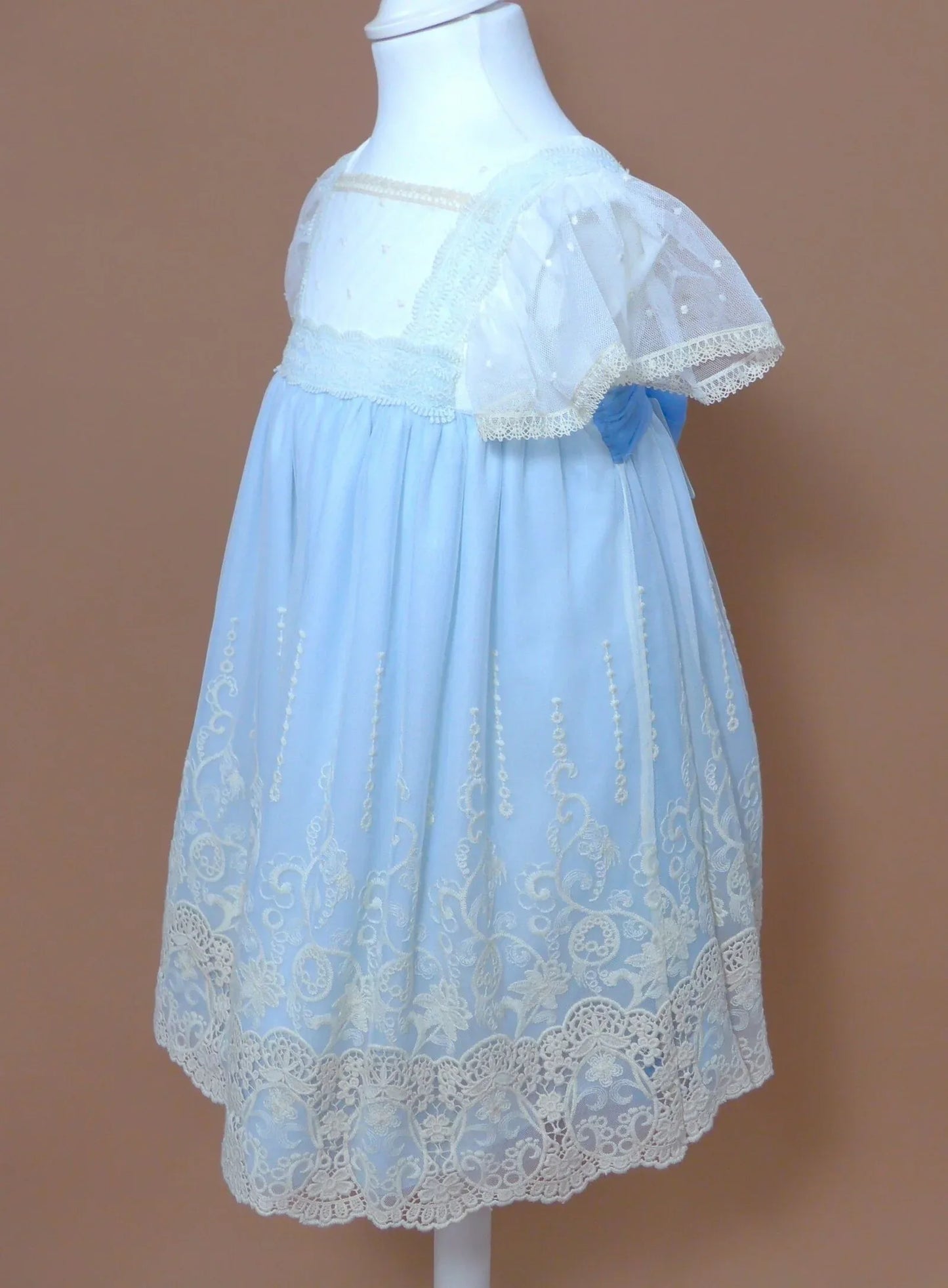 Vestido talle alto tul bordado azul - PARDALETS