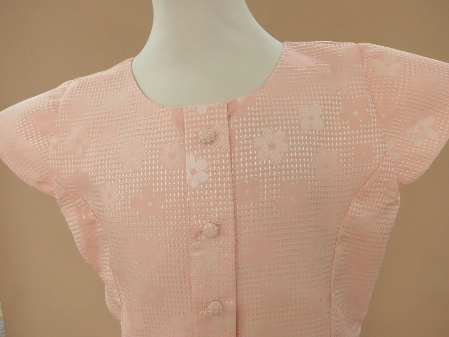 Vestido mikado brocado flores salmon - PARDALETS