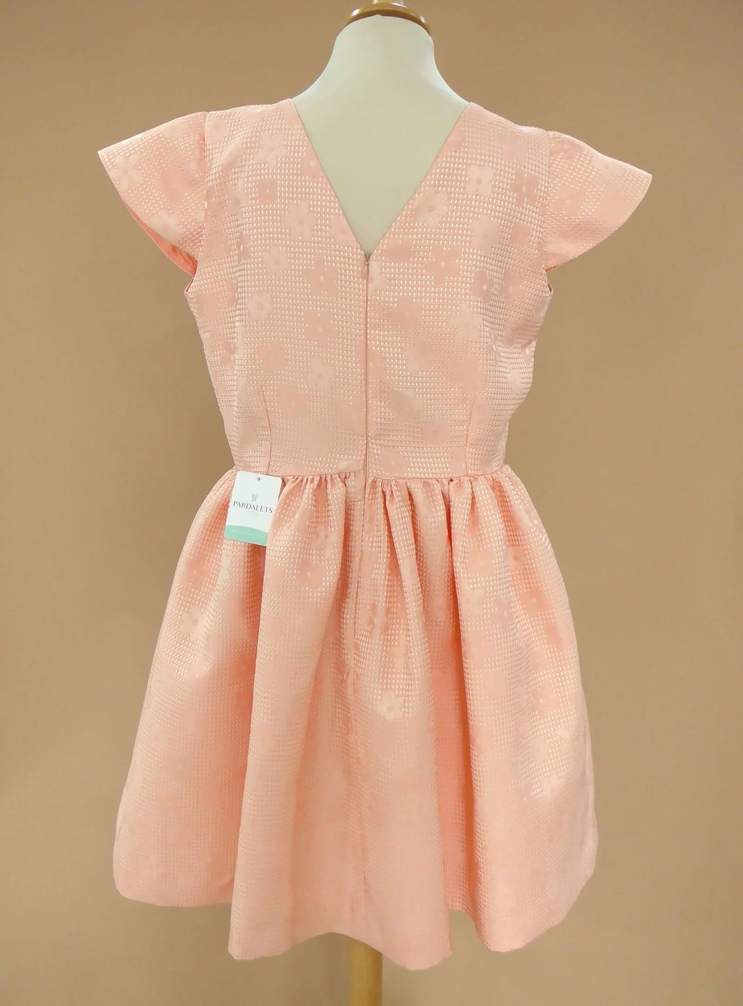 Vestido mikado brocado flores salmon - PARDALETS