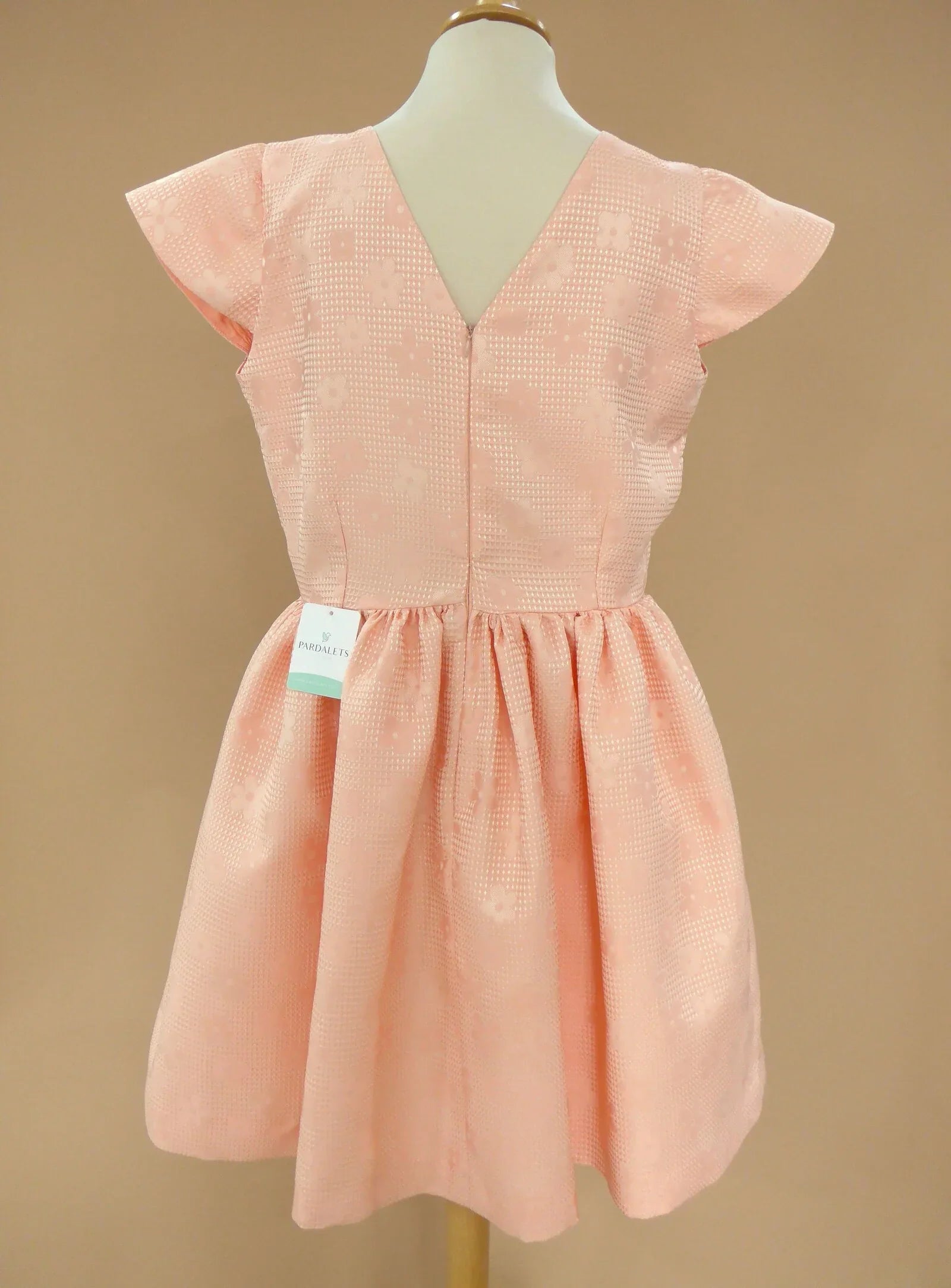Vestido mikado brocado flores salmon - PARDALETS