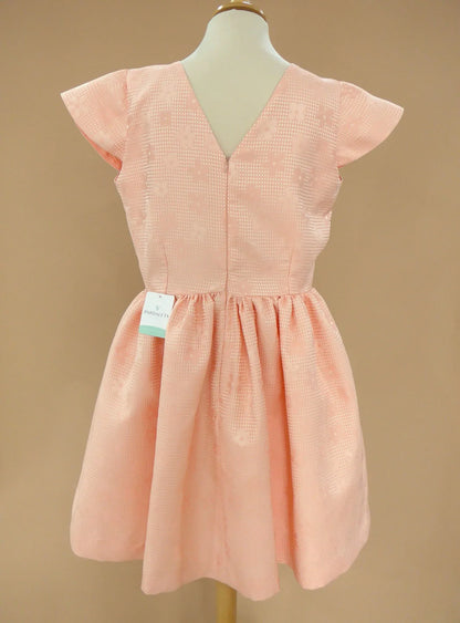 Vestido mikado brocado flores salmon - PARDALETS
