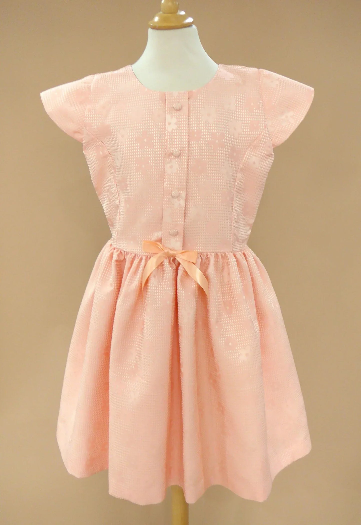 Vestido mikado brocado flores salmon - PARDALETS