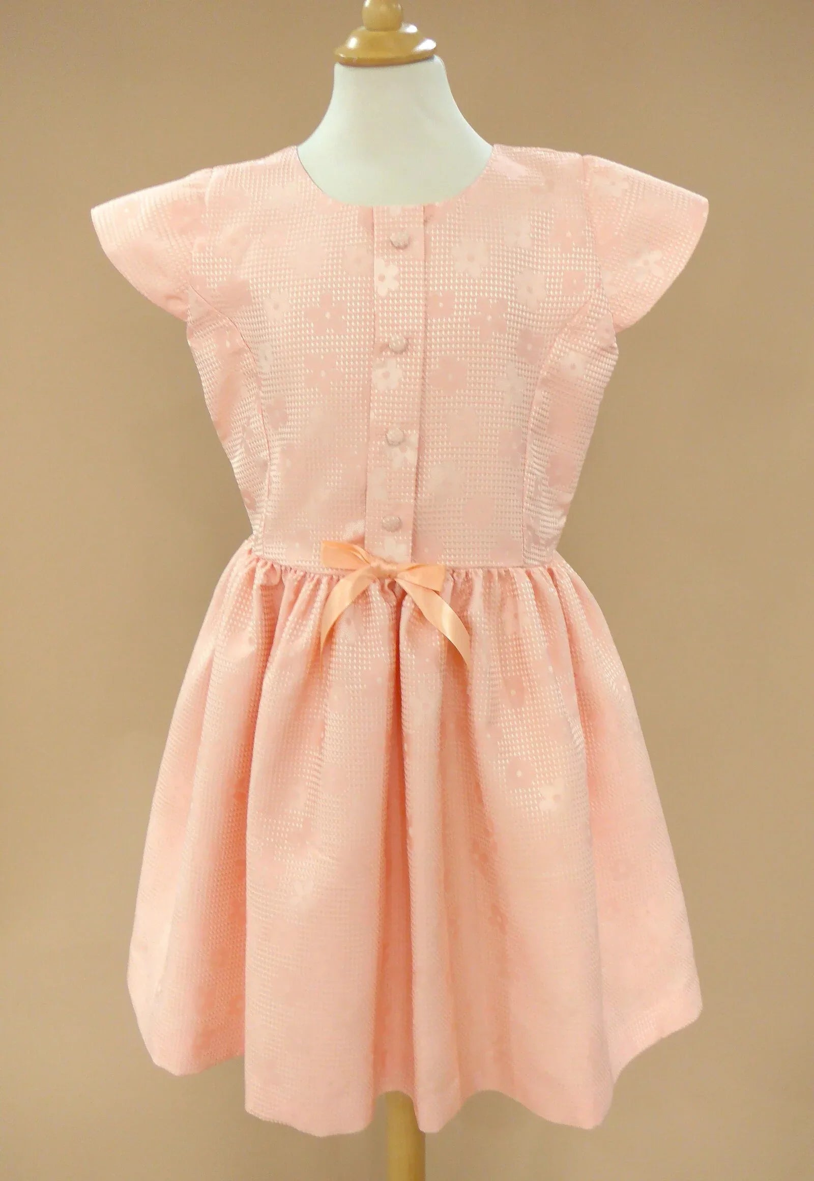 Vestido mikado brocado flores salmon - PARDALETS