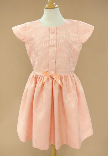 Vestido mikado brocado flores salmon - PARDALETS