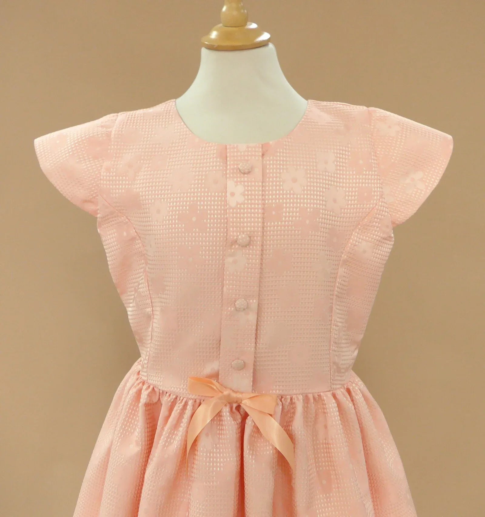 Vestido mikado brocado flores salmon - PARDALETS