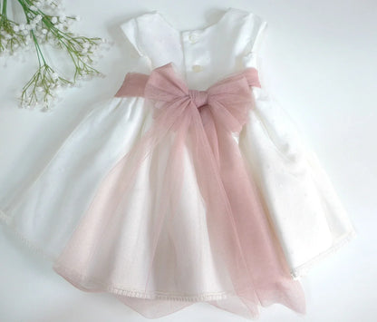 Vestido tul de plumeti con fajin rosa - PARDALETS