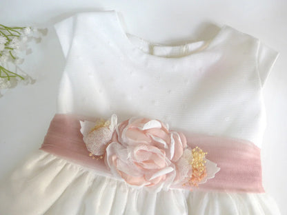 Vestido tul de plumeti con fajin rosa - PARDALETS