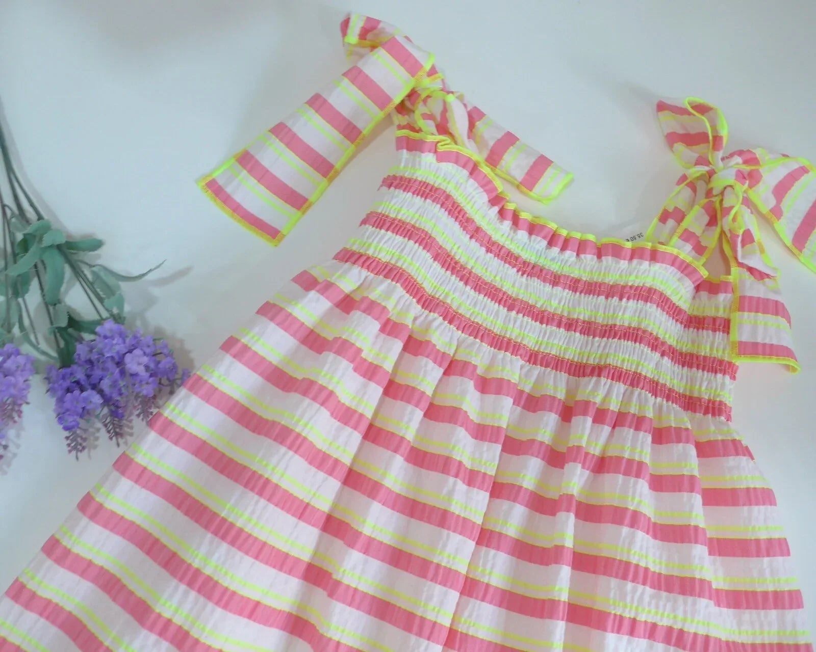 Vestido rayas fluor rosas y amarillas - PARDALETS