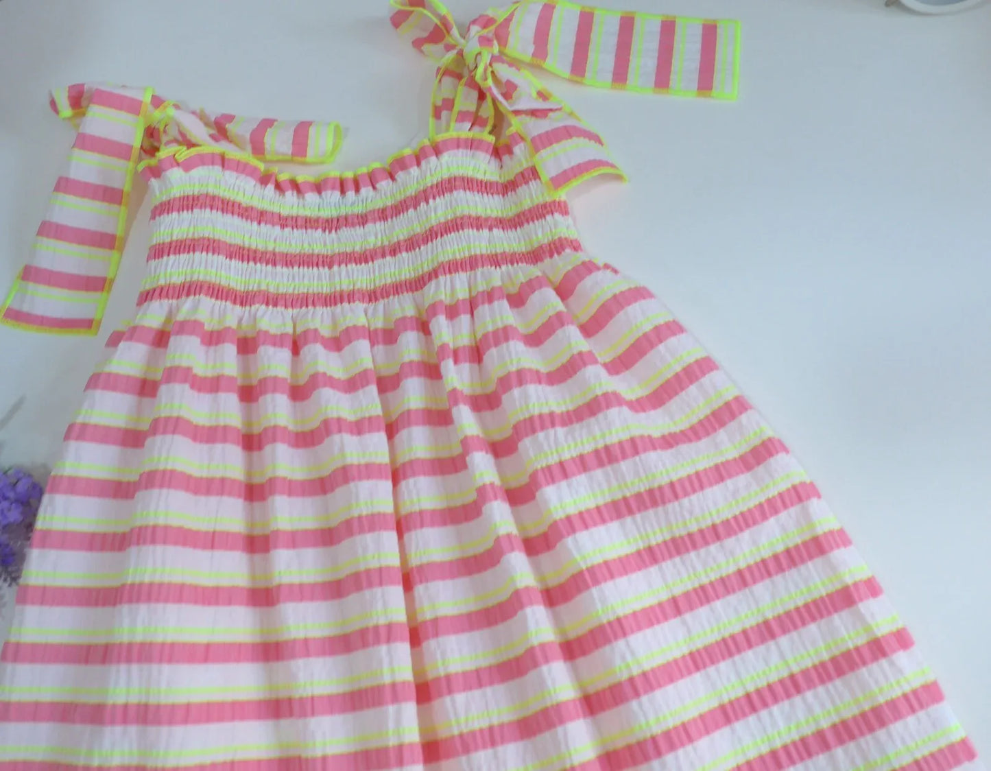 Vestido rayas fluor rosas y amarillas - PARDALETS