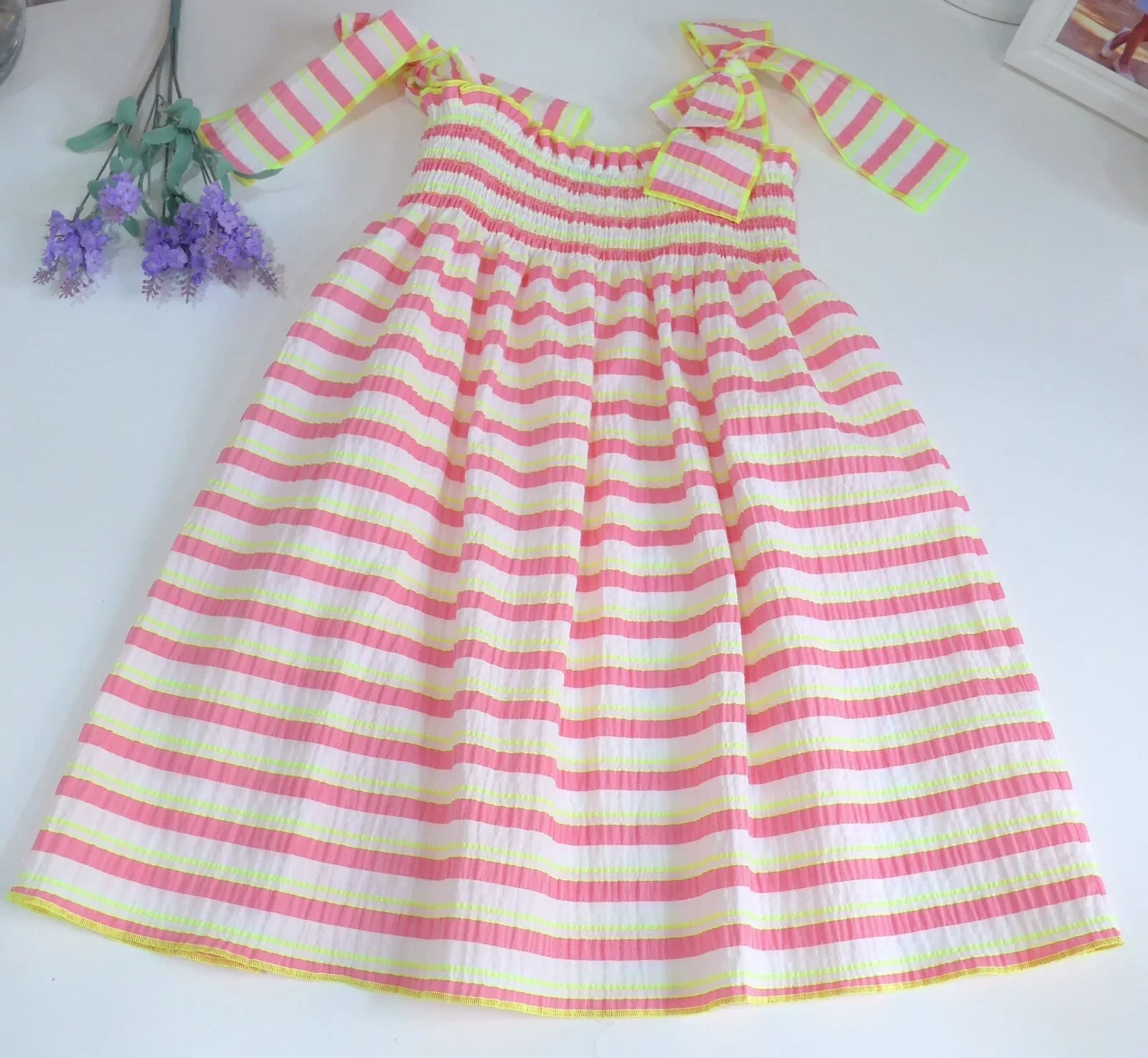 Vestido rayas fluor rosas y amarillas - PARDALETS