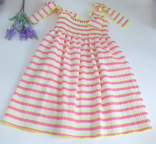 Vestido rayas fluor rosas y amarillas - PARDALETS