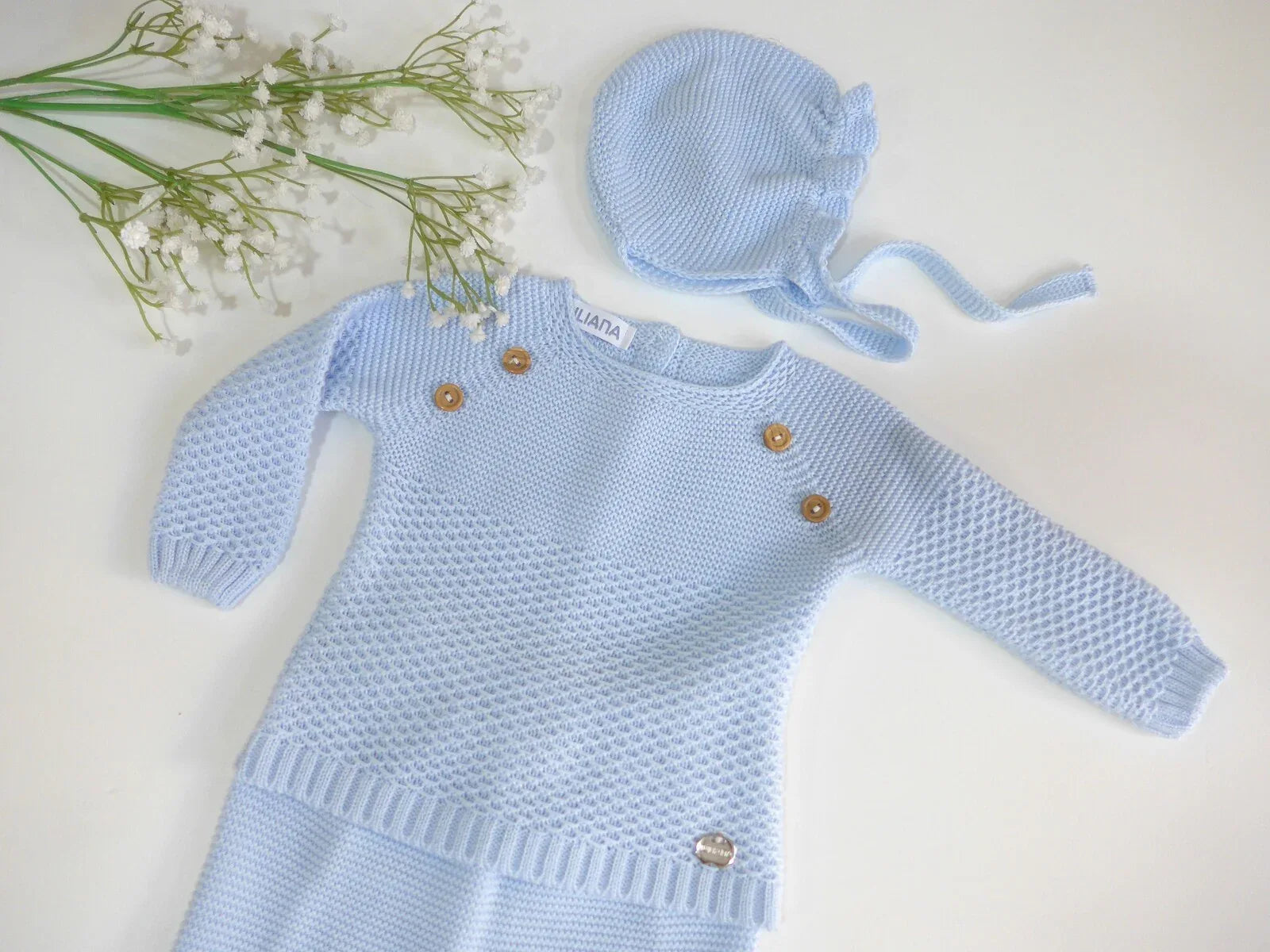 Jubon y polaina celeste con capota - PARDALETS