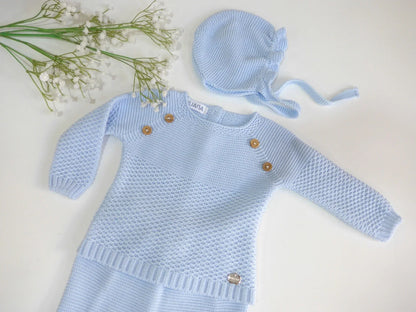 Jubon y polaina celeste con capota - PARDALETS