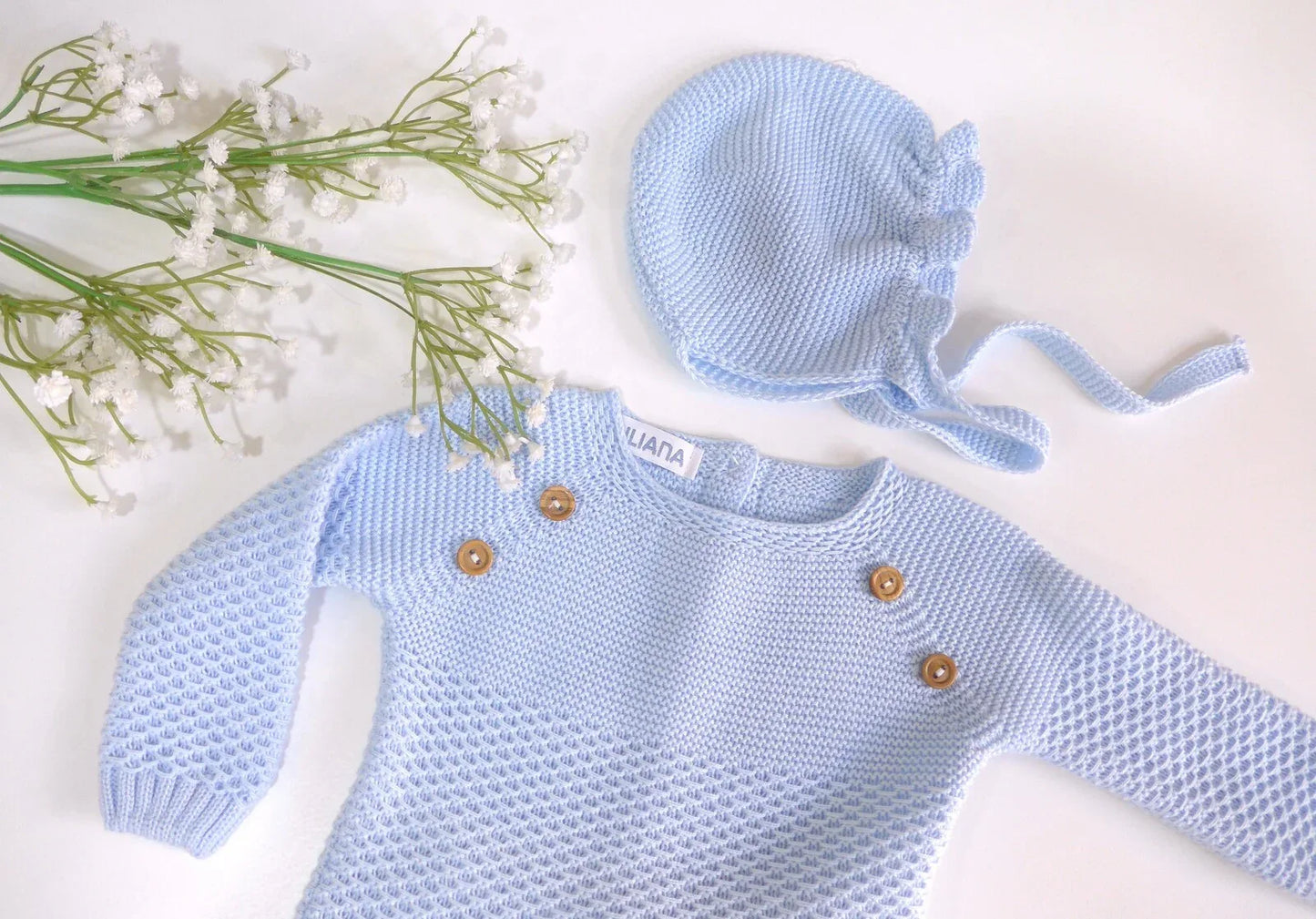 Jubon y polaina celeste con capota - PARDALETS