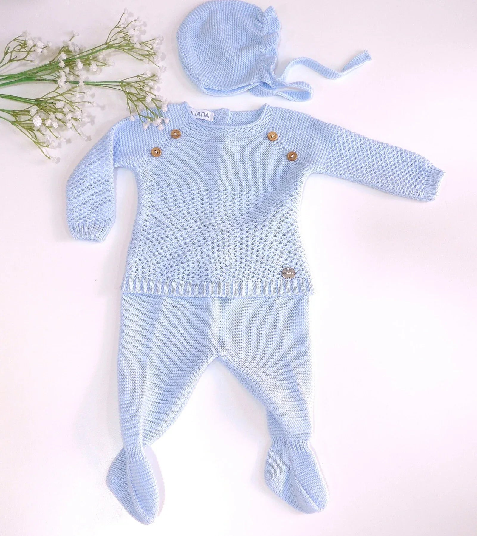 Jubon y polaina celeste con capota - PARDALETS