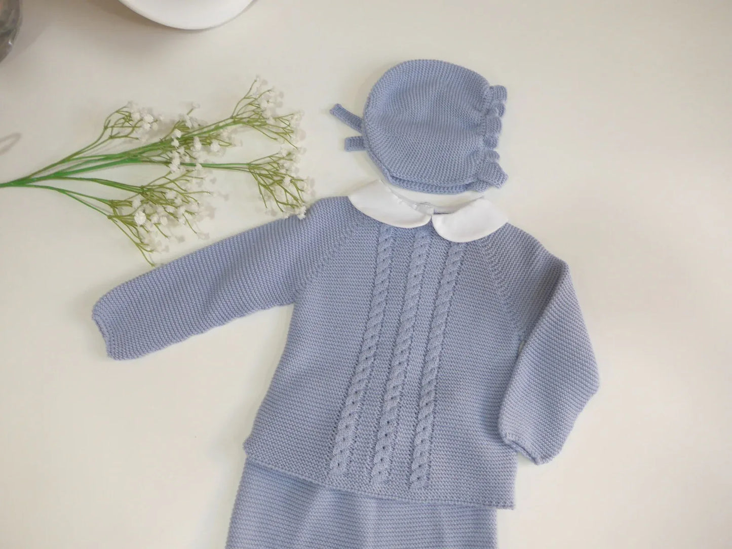 Jubon y polaina celeste empolvado con capota - PARDALETS