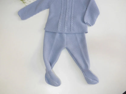 Jubon y polaina celeste empolvado con capota - PARDALETS