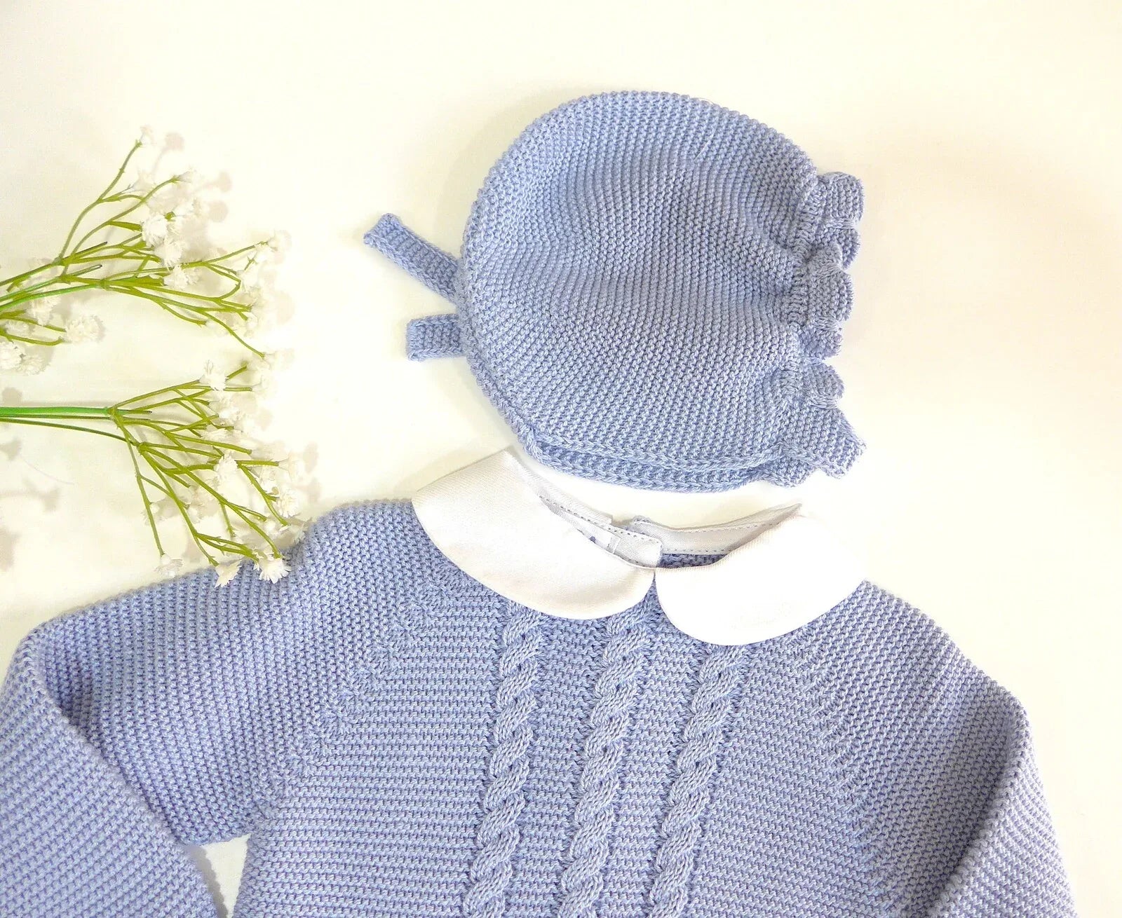 Jubon y polaina celeste empolvado con capota - PARDALETS