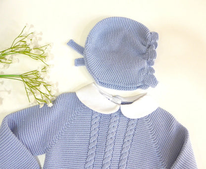 Jubon y polaina celeste empolvado con capota - PARDALETS