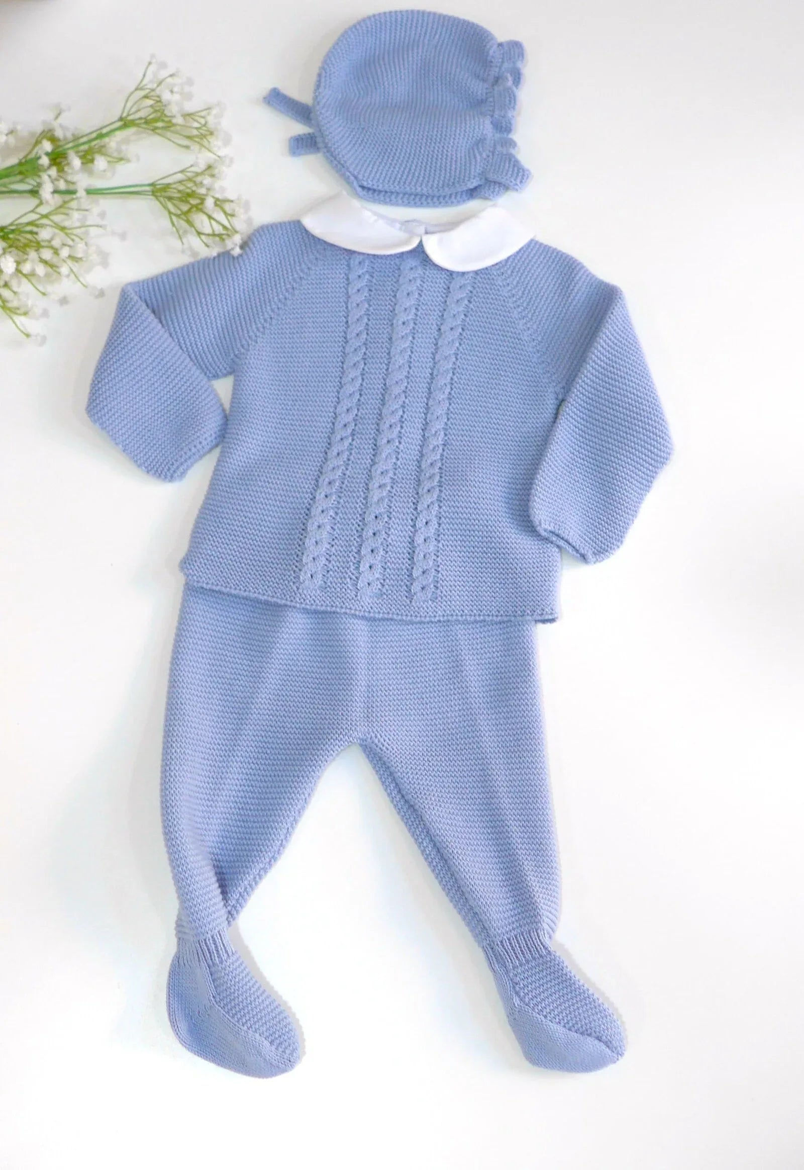 Jubon y polaina celeste empolvado con capota - PARDALETS