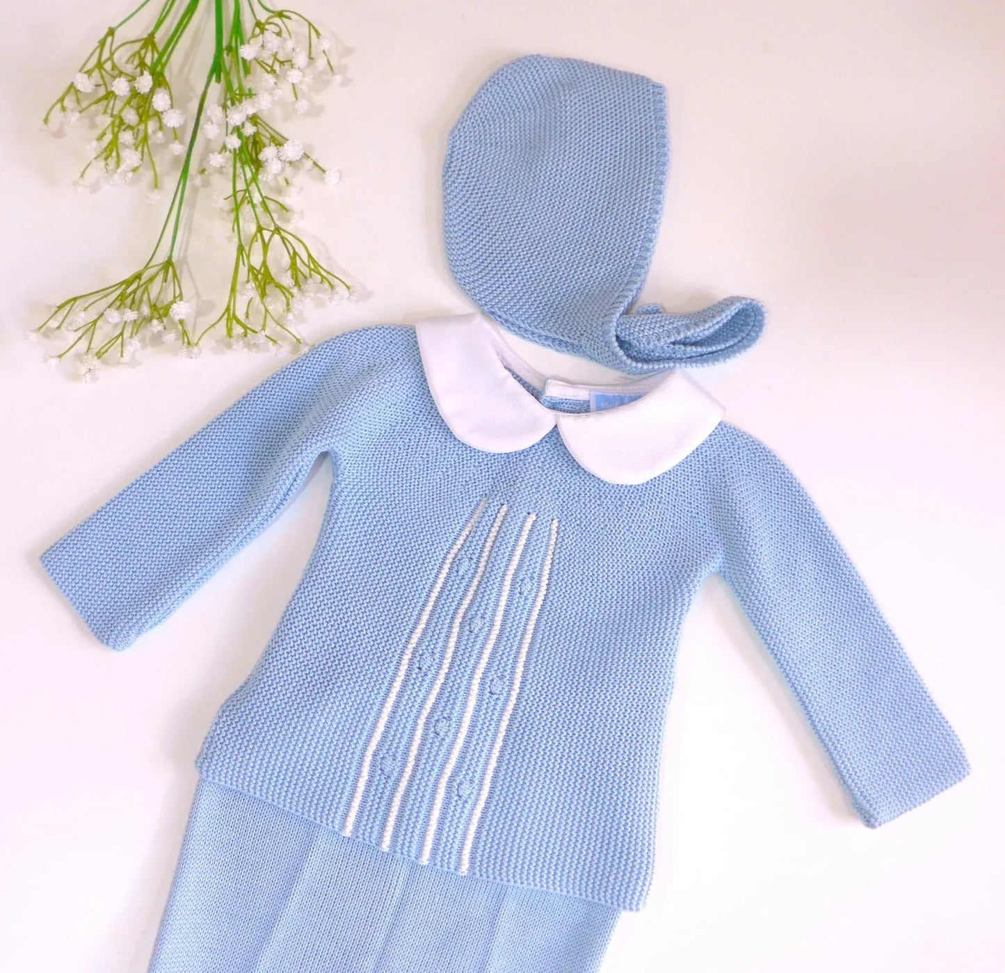 Jubon y polaina azul brisa con capota - PARDALETS