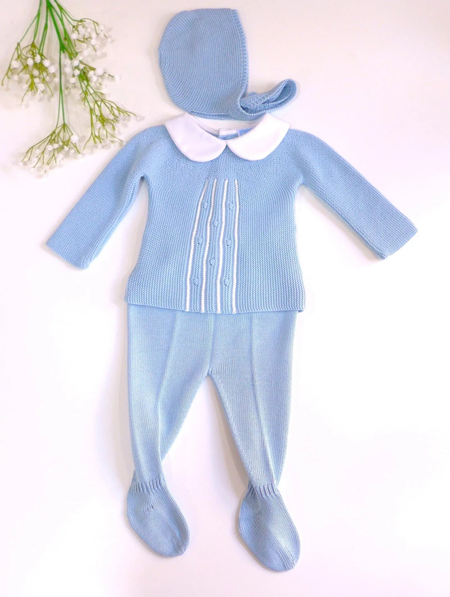 Jubon y polaina azul brisa con capota - PARDALETS