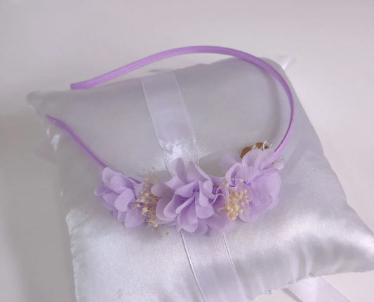 Diadema con 3 flores malva - PARDALETS