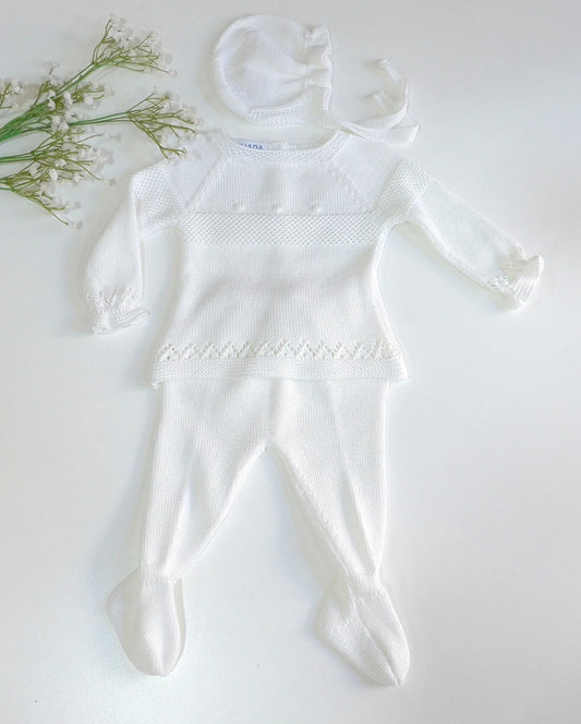 Jubon y polaina blanco con caladitos y capota - PARDALETS