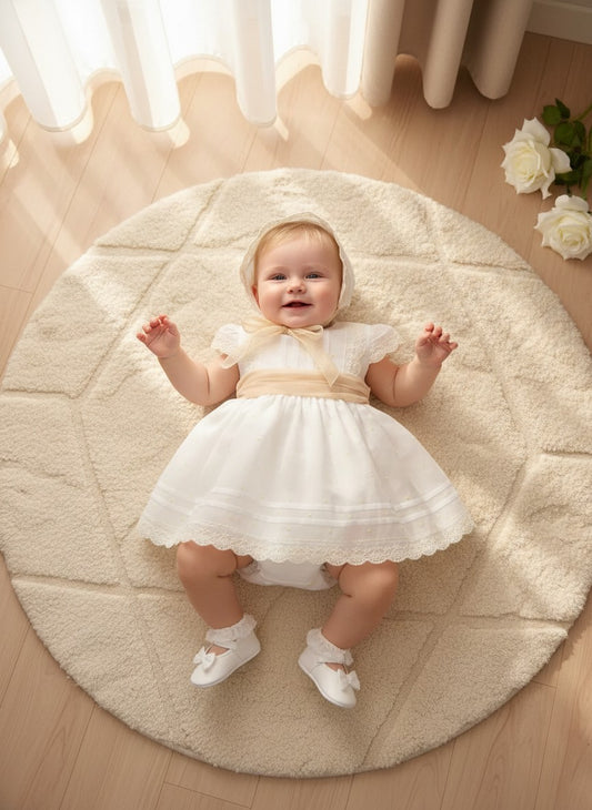 Vestido batista inglesa con topos bordados