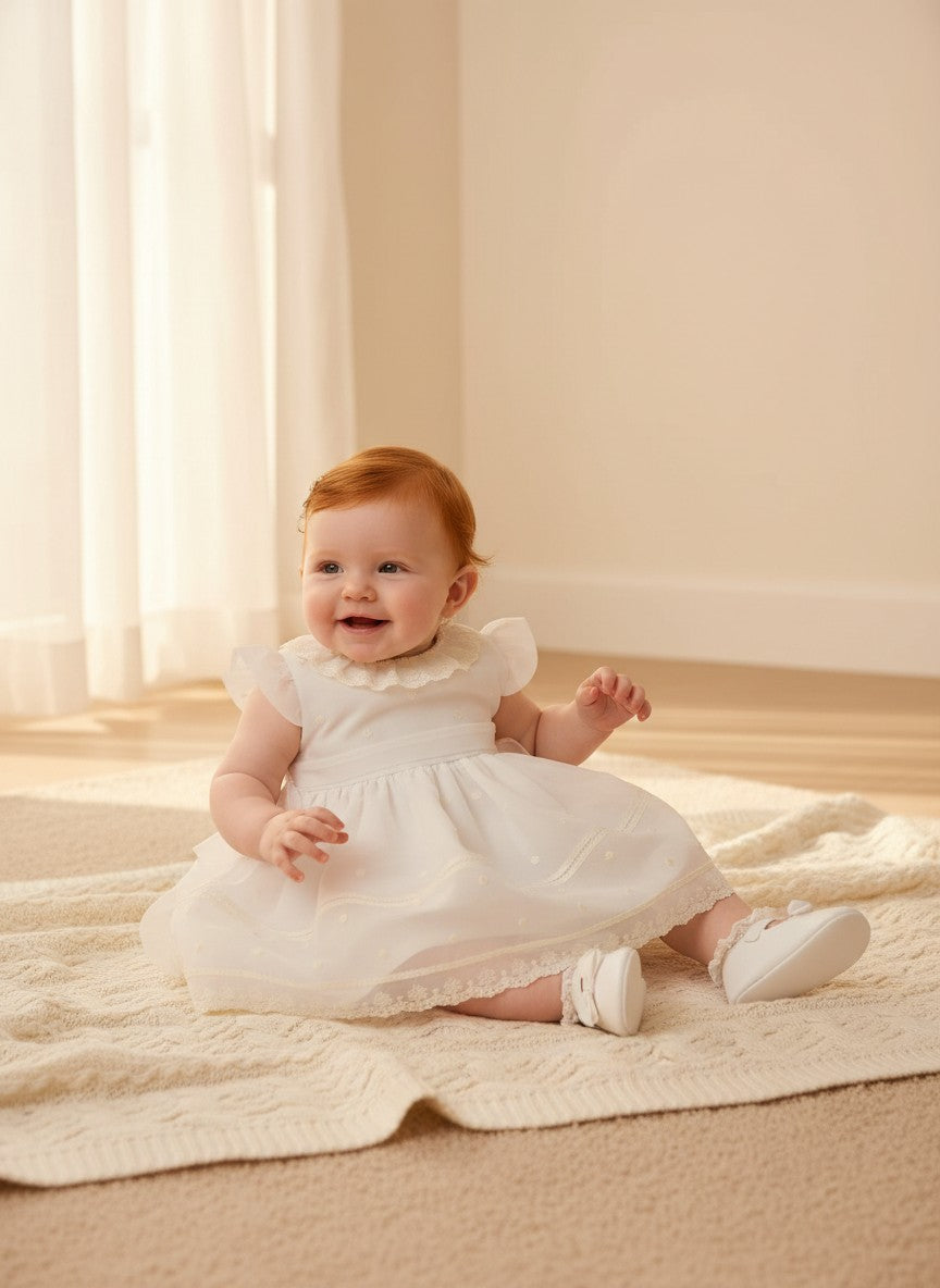 Vestido batista inglesa bordada con puntilla
