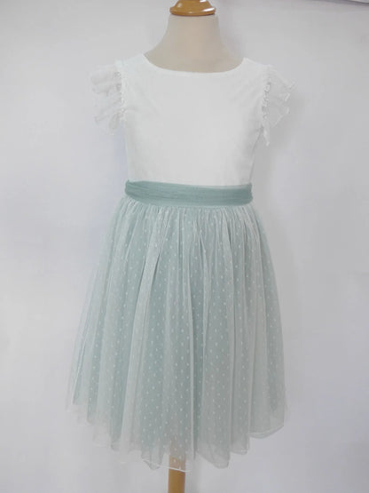 Vestido tul verde empolvado con manguita volante - PARDALETS