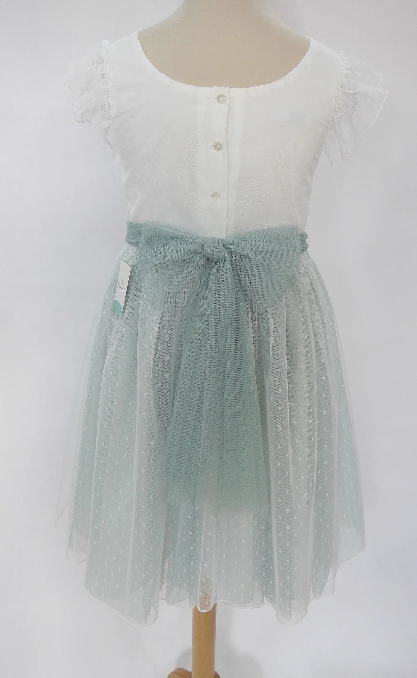 Vestido tul verde empolvado con manguita volante - PARDALETS