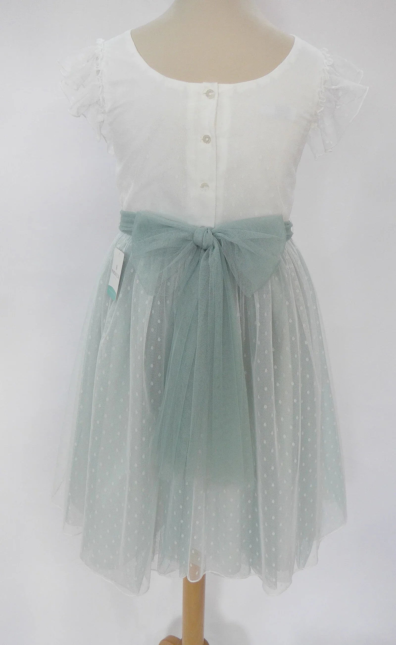 Vestido tul verde empolvado con manguita volante - PARDALETS