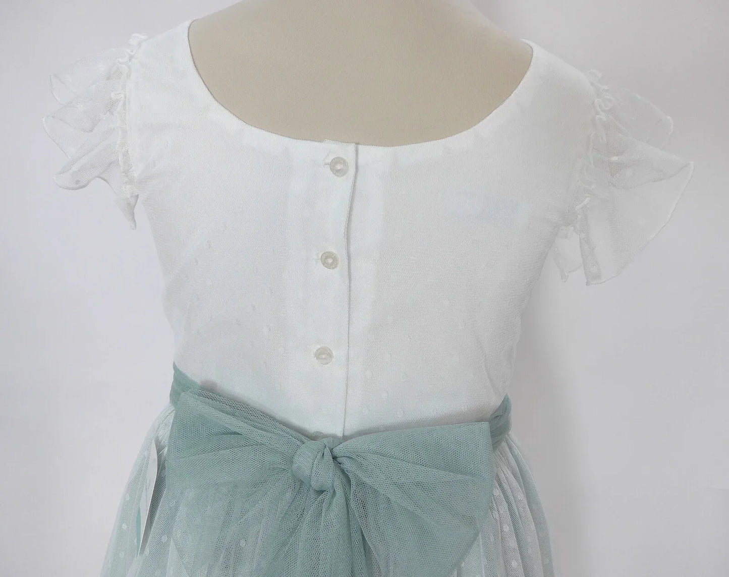 Vestido tul verde empolvado con manguita volante - PARDALETS