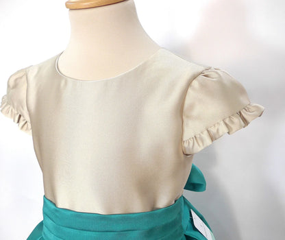 Vestido mikado arena y verde - PARDALETS