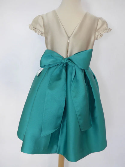 Vestido mikado arena y verde - PARDALETS
