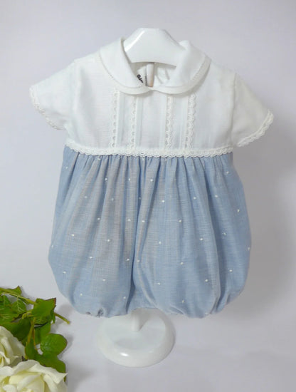 Pelele batista inglesa bordada blanco y azul - PARDALETS