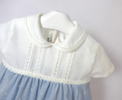 Pelele batista inglesa bordada blanco y azul - PARDALETS