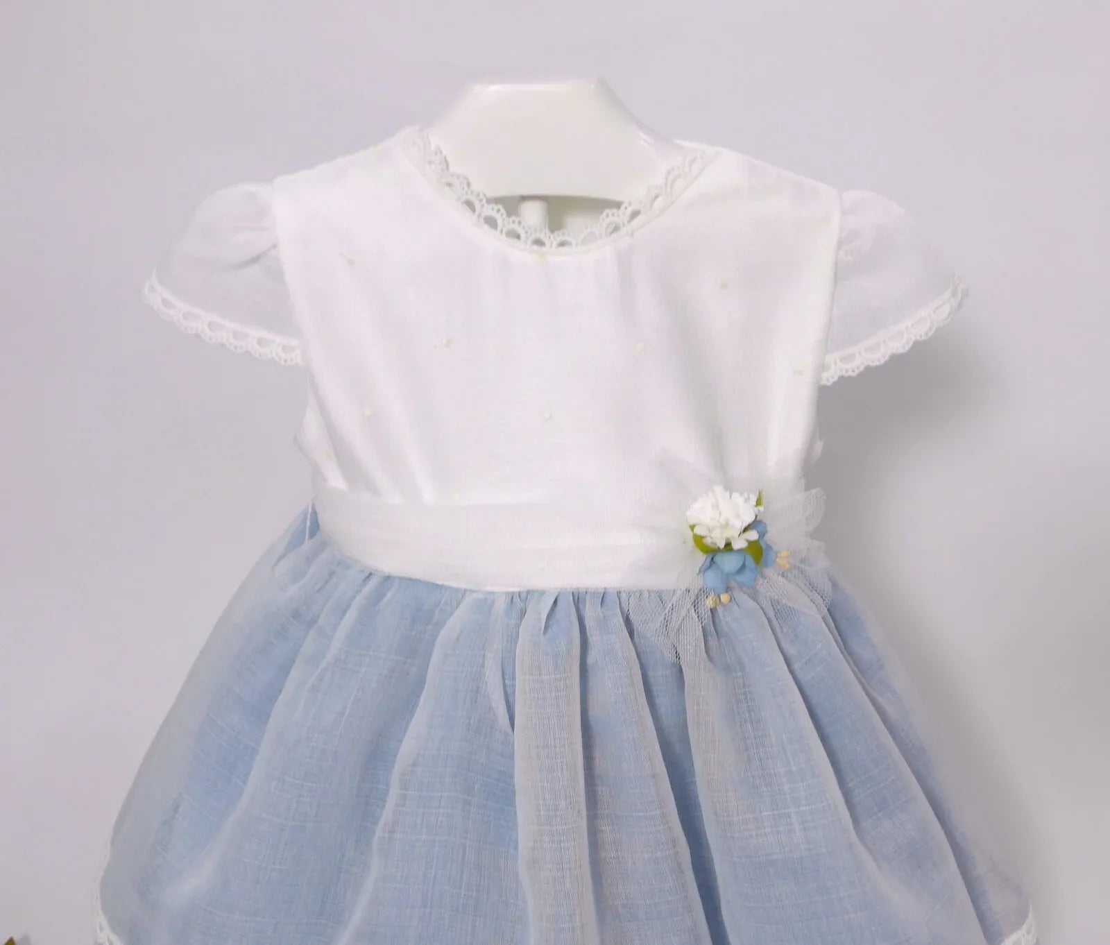 Vestido batista inglesa blanco y azul - PARDALETS
