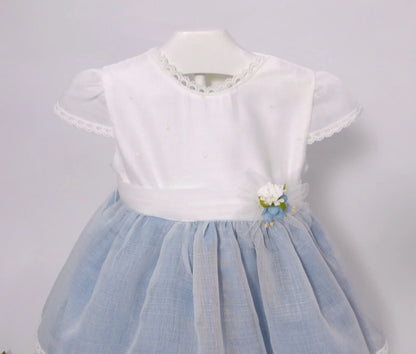 Vestido batista inglesa blanco y azul - PARDALETS