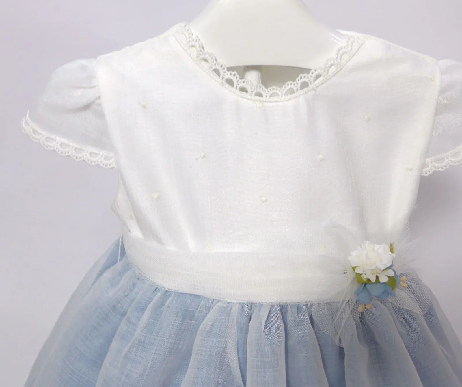 Vestido batista inglesa blanco y azul - PARDALETS