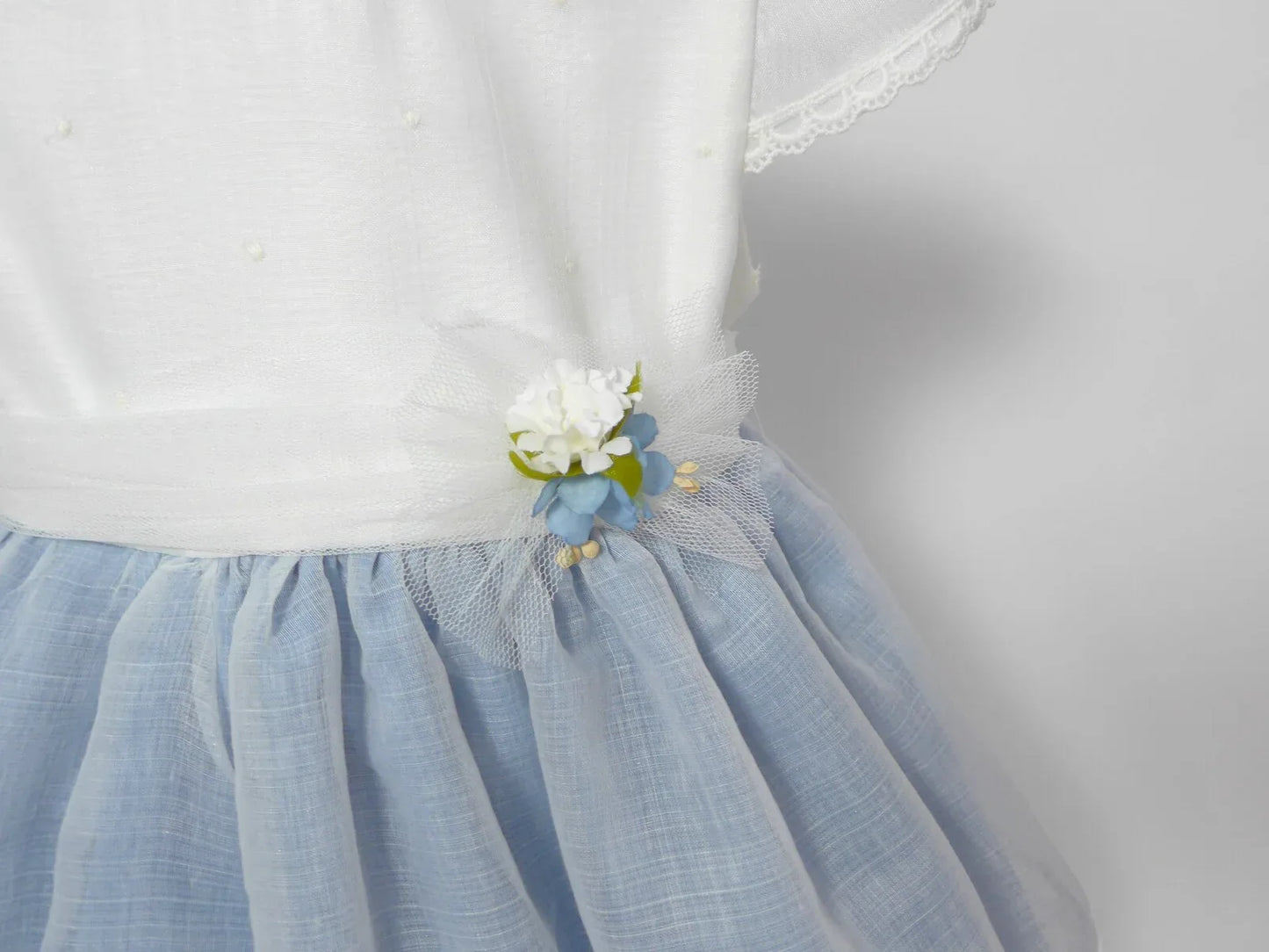 Vestido batista inglesa blanco y azul - PARDALETS
