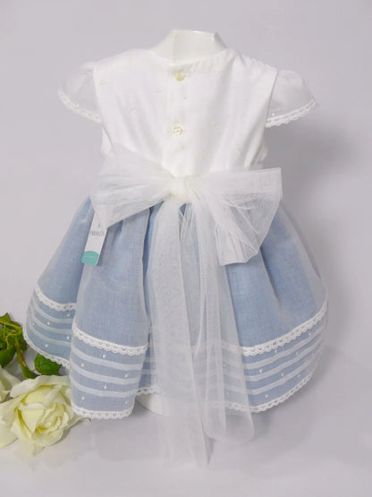 Vestido batista inglesa blanco y azul - PARDALETS