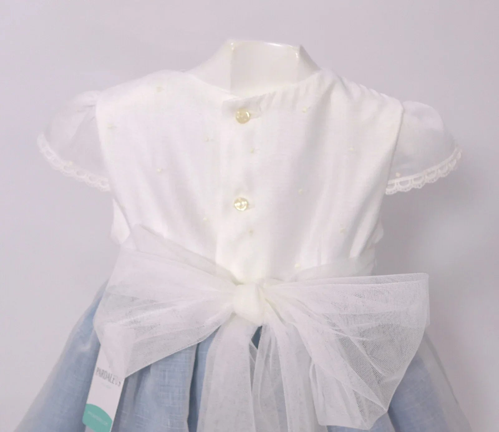 Vestido batista inglesa blanco y azul - PARDALETS